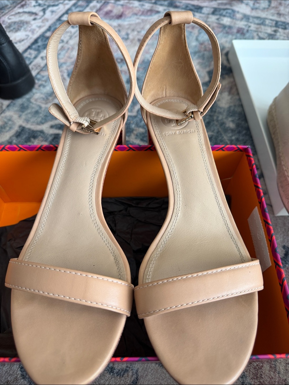 Tory Burch Beige/Nude Leather Ankle-Strap Heels